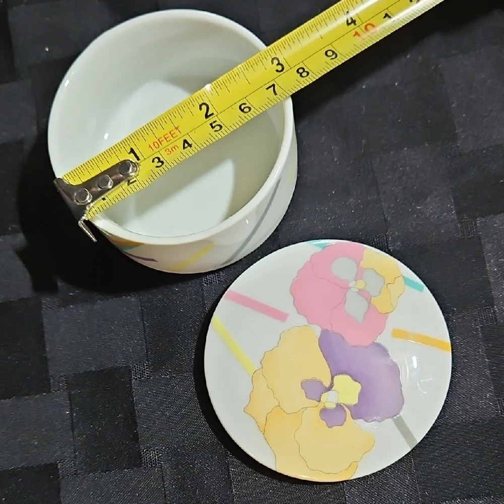 Vintage Takahashi San Francisco Ceramic Trinket Box Pastel Floral Made in Japan